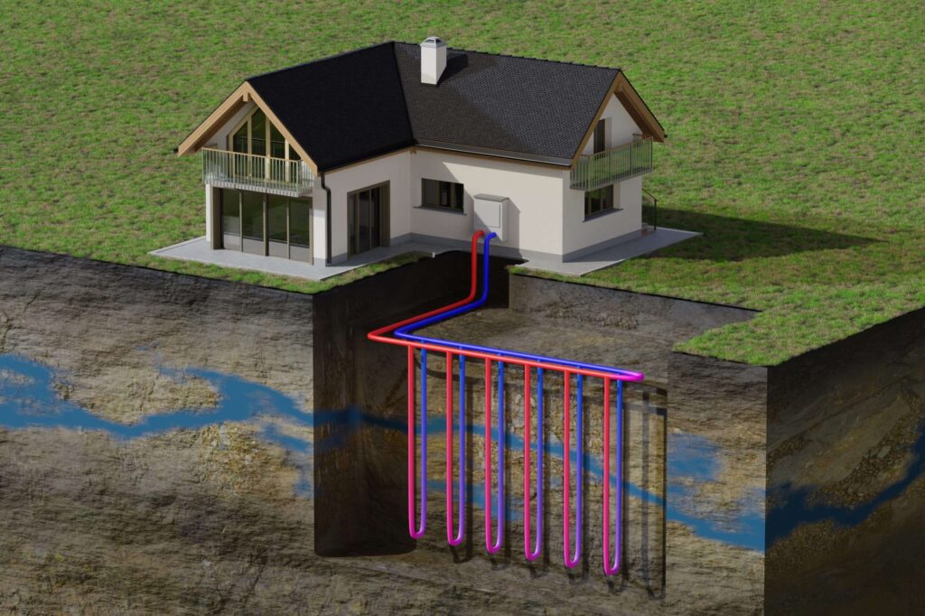 Vertical Ground Source Heat Pump System Heating Home Geothermal Energy